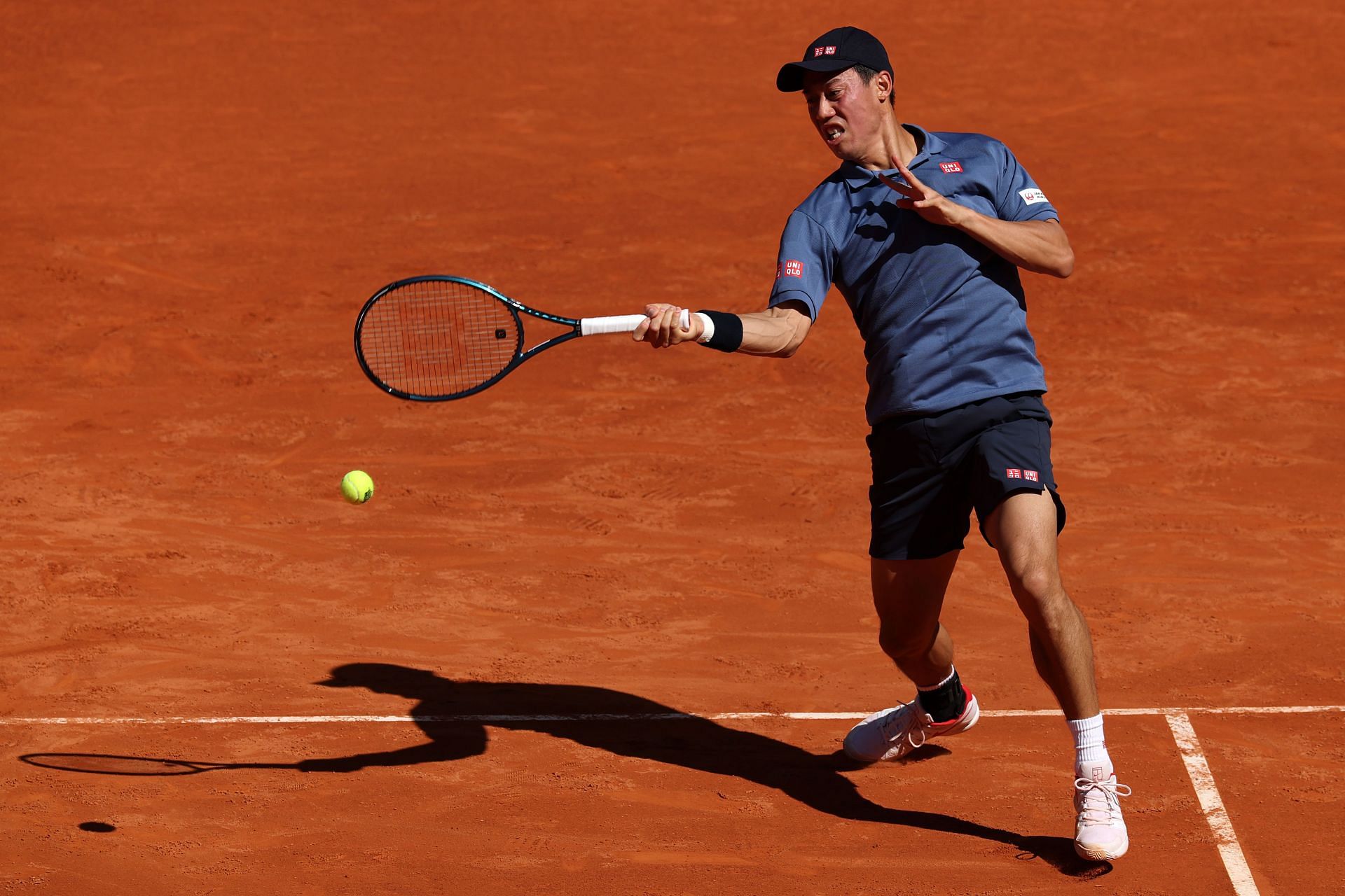 Nishikori in action at the Madrid Open - Day Three - Source: Getty